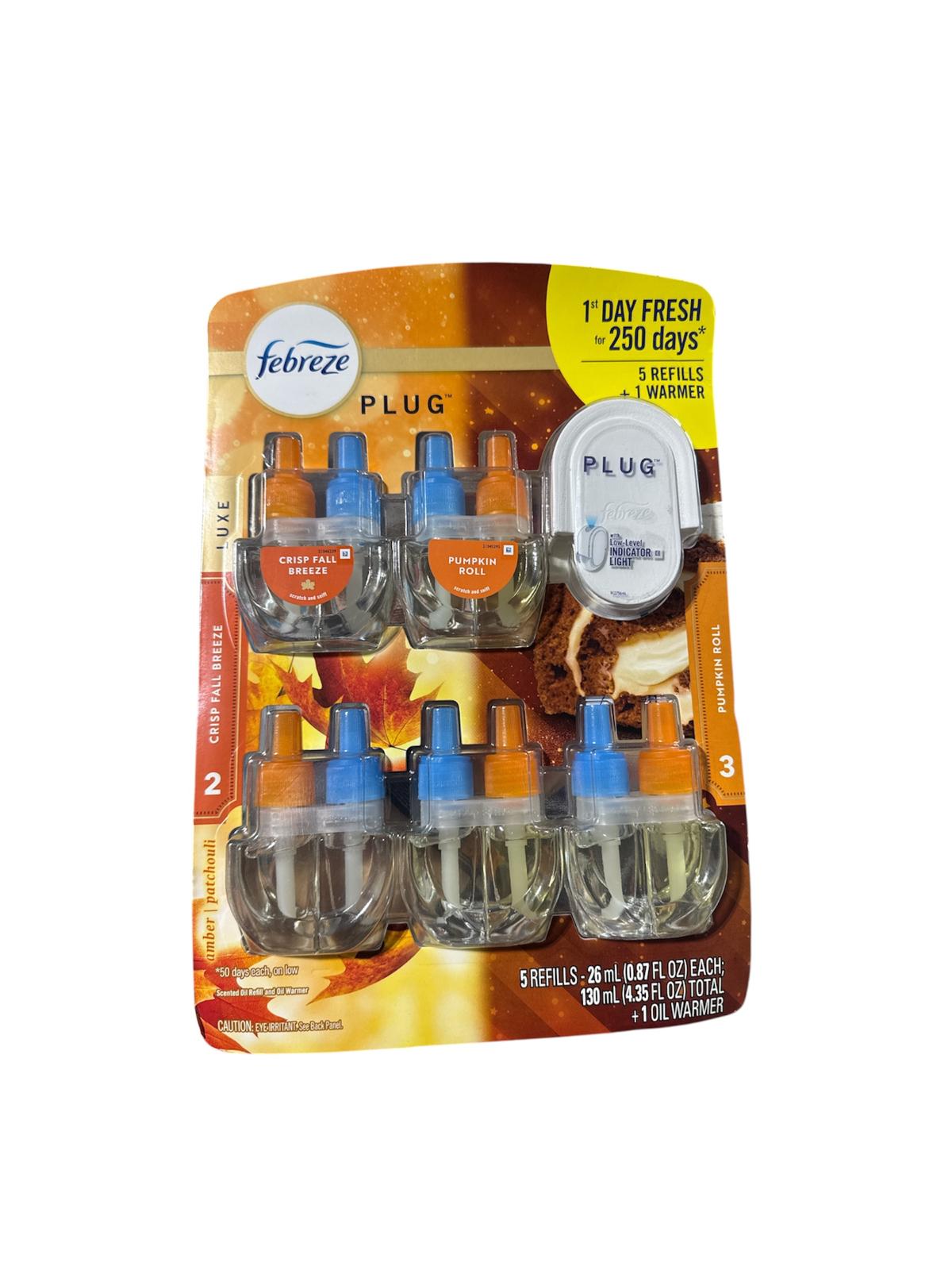 Febreze Fade Defy PLUG Air Freshener, Crisp Fall Breeze 1 Warmer + 5 Refills - Bellso